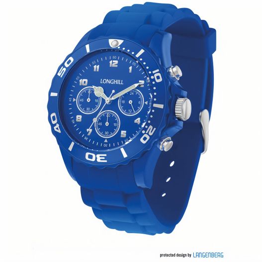 eine blaue uhr mit einem weißen gesicht und einer schwarzen zweiten hand Kunststoffuhr LOGI CHRONO (Bild 1)