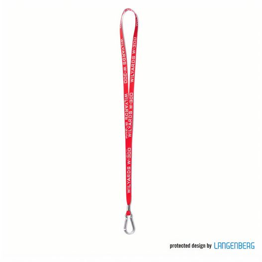 ein roter lanyard mit einem weißen und schwarzen logo Schlüsselband W-300 (Bild 1)