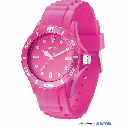 eine rosa uhr mit einem weißen gesicht und einer schwarzen zweiten hand Kunststoffuhr LOGI LADY (Bild 1)