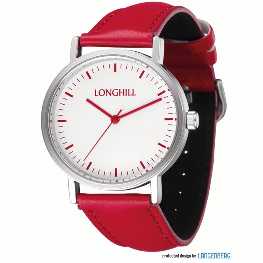 eine rote armbanduhr mit einem weißen zifferblatt Metalluhr LUCA (Bild 1)