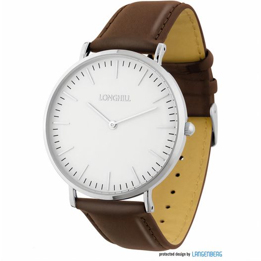eine weiße und braune uhr mit einem braunen armband Metalluhr CLASSIC FLAT (Bild 1)