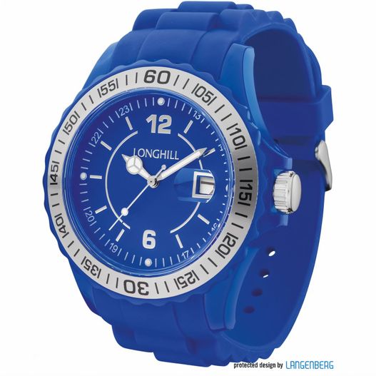 eine blaue uhr mit einem weißen gesicht und zahlen Kunststoffuhr LOGI SILBER (Bild 1)