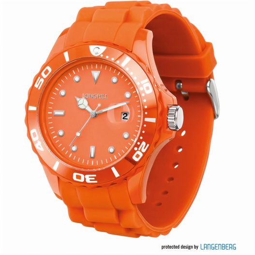 eine uhr mit einem orangenen band und einem weißen gesicht Kunststoffuhr LOGI (Bild 1)