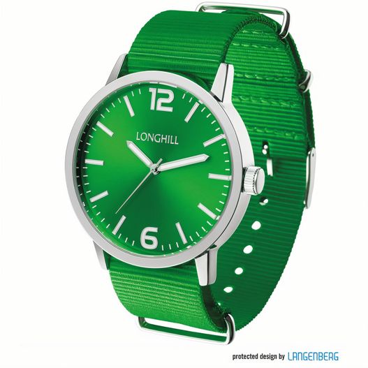 eine grüne uhr mit einem weißen gesicht und einer grünen band Metalluhr TEXSTYLE (Bild 1)