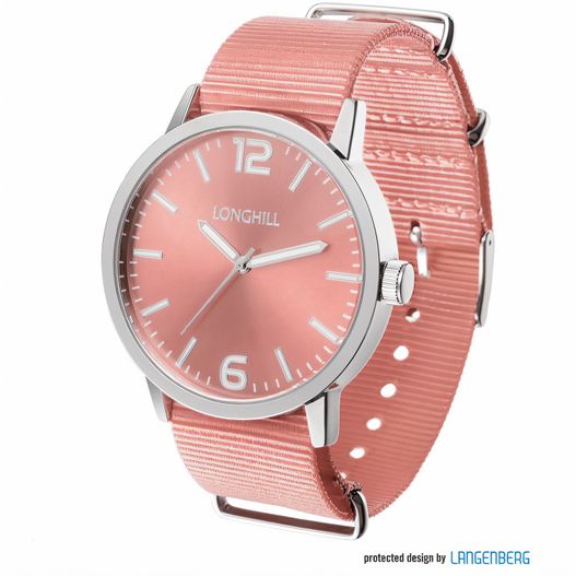 eine rosa uhr mit einem silbernen gesicht und einem rosa armband Metalluhr TEXSTYLE (Bild 1)