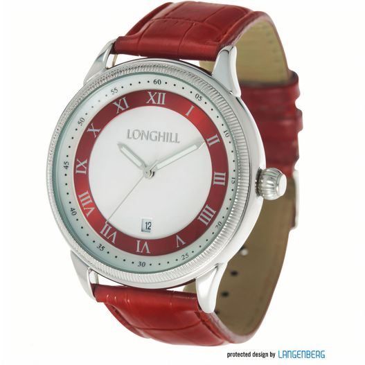 eine rote und weiße uhr mit römischen ziffern Metalluhr AKIM (Bild 1)