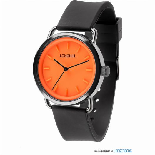 eine uhr mit orangem gesicht und schwarzem lederband Metalluhr HAMILTON (Bild 1)