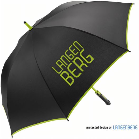 einen schwarzen schirm mit einem grünen griff und einem logo Gastschirm RIMINI (Bild 1)