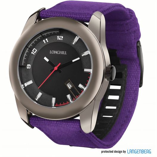 eine violette uhr mit schwarzem gesicht und roten händen Metalluhr VIGGO (Bild 1)
