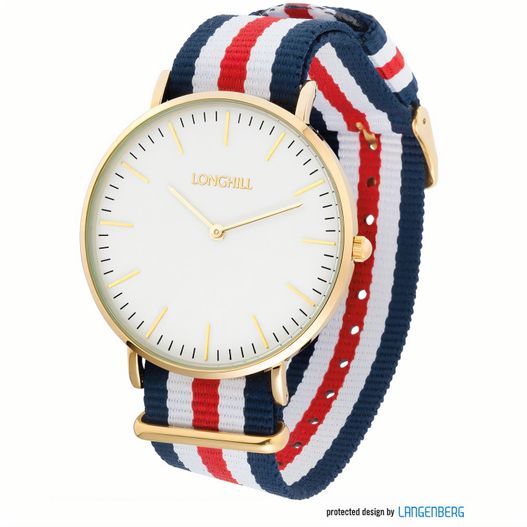 eine uhr mit einer roten, weißen und blauen band Metalluhr TEXSTYLE FLAT gold big (Bild 1)