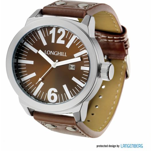 eine uhr mit braunem lederarmband und einem braunen zifferblatt Metalluhr JANNIS (Bild 1)