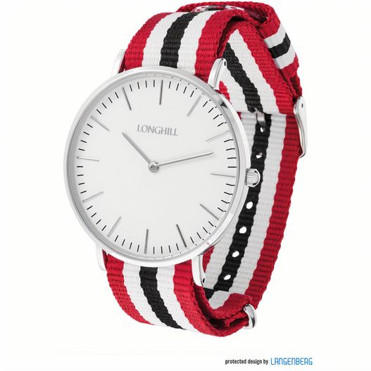 eine weiße und rote uhr mit einer schwarzen und weißen band Metalluhr TEXSTYLE FLAT silver big (Bild 1)