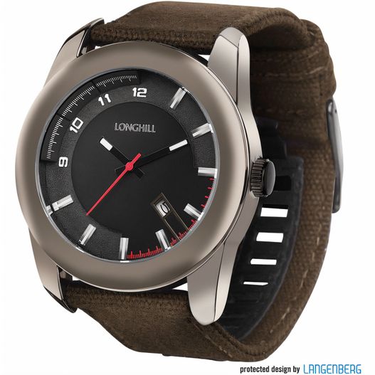eine uhr mit einem braunen armband und einem schwarzen gesicht Metalluhr VIGGO (Bild 1)
