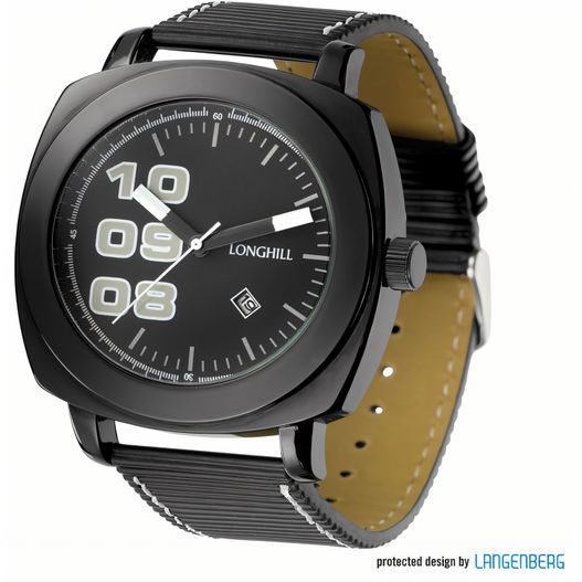 eine schwarze uhr mit einem schwarzen gesicht und einem schwarzen lederband Metalluhr LENNARD (Bild 1)