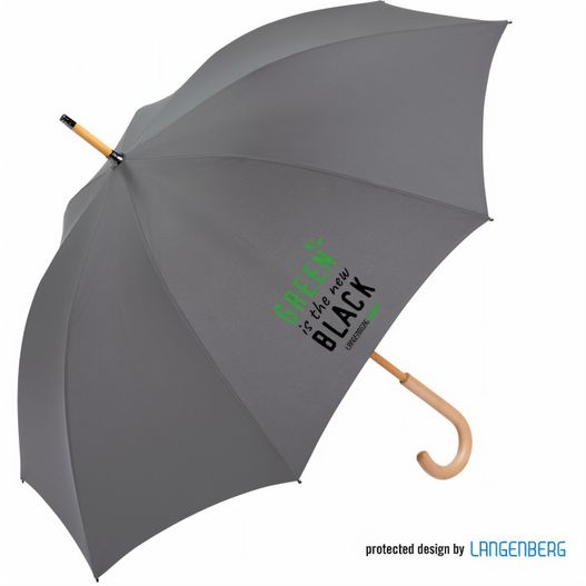 ein grauer schirm mit einem holzgriff und einem schwarzen logo Stockschirm FOREST (Bild 1)