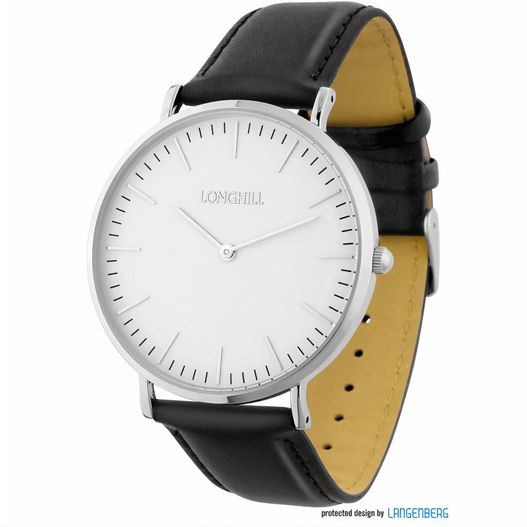 eine weiße uhr mit schwarzem lederarmband Metalluhr CLASSIC FLAT (Bild 1)