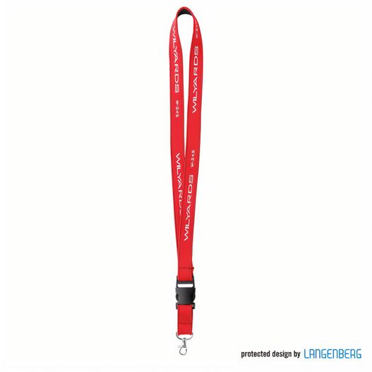 ein roter lanyard mit einem schwarzen und weißen logo Schlüsselband W-245 (Bild 1)