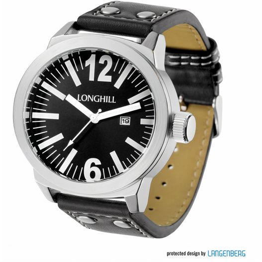 eine schwarze uhr mit schwarzem gesicht und schwarzem lederarmband Metalluhr JANNIS (Bild 1)