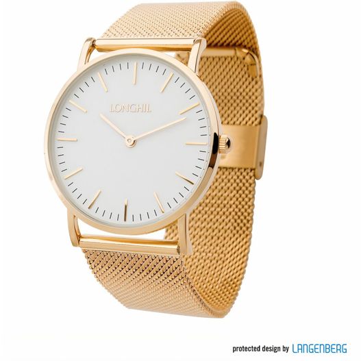 eine goldene uhr mit einem weißen gesicht und einem netzband Metalluhr MILANAISE FLAT SMALL (Bild 1)