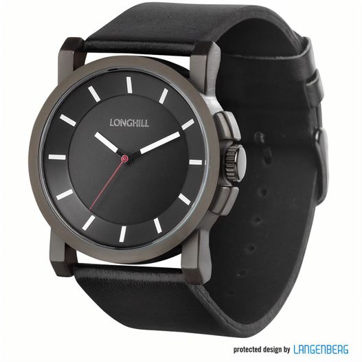 eine schwarze uhr mit einer roten zweiten hand Metalluhr JARIK (Bild 1)