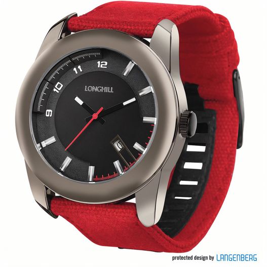 eine rote uhr mit schwarzem gesicht und rotem band Metalluhr VIGGO (Bild 1)