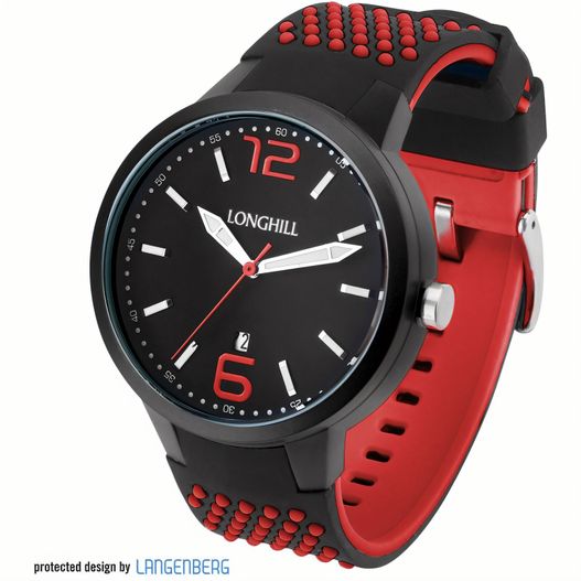 eine schwarze und rote uhr mit einer roten band Kunststoffuhr STEN (Bild 1)