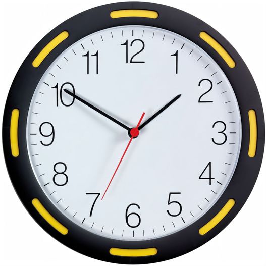 eine uhr mit einem gelben band um das gesicht Quarz-Wanduhr U-1248 (Bild 1)