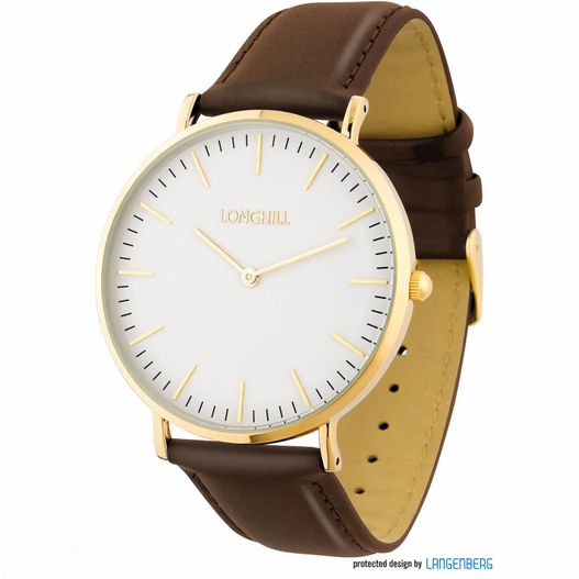 eine weiße und braune uhr mit einem goldkoffer Metalluhr CLASSIC FLAT BIG (Bild 1)