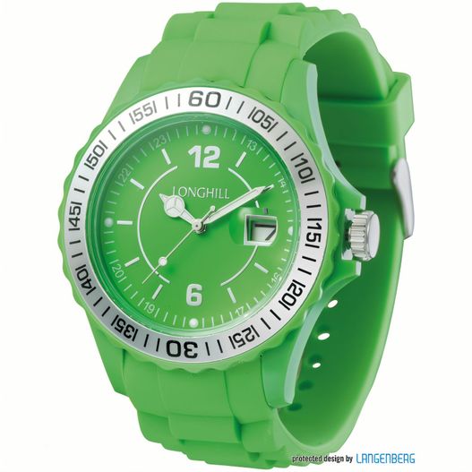 eine grüne uhr mit einem weißen gesicht und zahlen Kunststoffuhr LOGI SILBER (Bild 1)