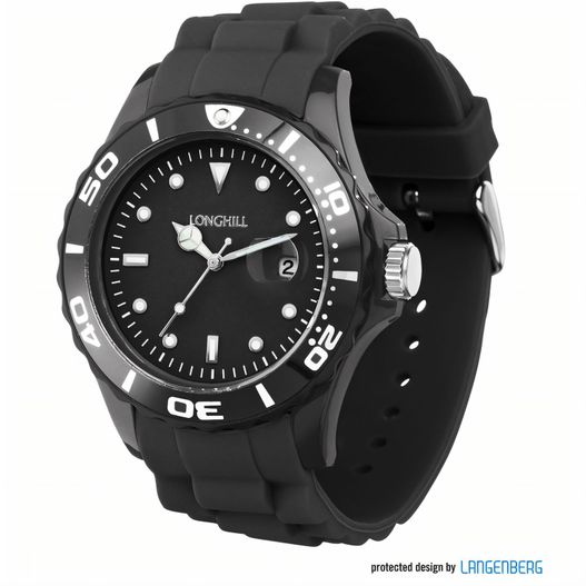 eine schwarze uhr mit einem weißen gesicht und zahlen Kunststoffuhr LOGI (Bild 1)