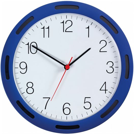eine uhr mit einem blauen rahmen und roten händen Quarz-Wanduhr U-1248 (Bild 1)