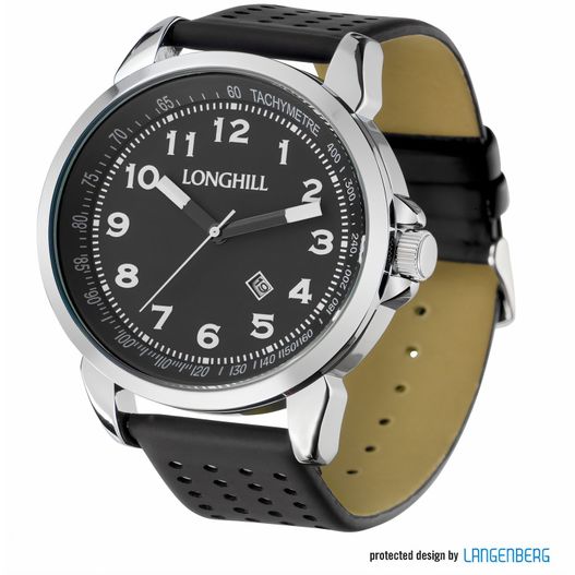 eine schwarze uhr mit einem schwarzen lederband Metalluhr LEVIN (Bild 1)