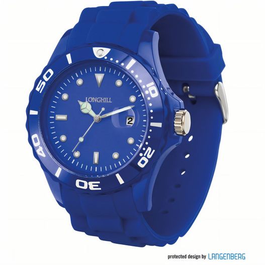 eine blaue uhr mit einem weißen gesicht und zahlen Kunststoffuhr LOGI (Bild 1)