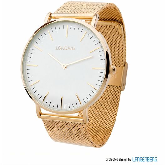 eine goldene uhr mit einem weißen gesicht und einem netzband Metalluhr MILANAISE FLAT BIG (Bild 1)