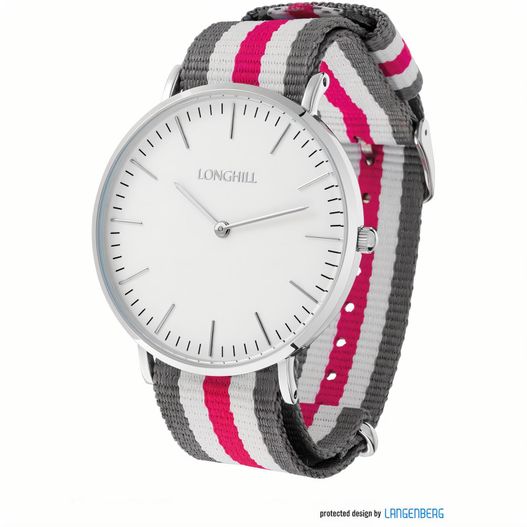 eine uhr mit einem rosa und grauen armband Metalluhr TEXSTYLE FLAT silver big (Bild 1)