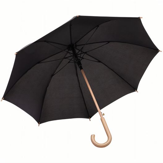 ein schwarzer regenschirm mit holzgriff Stockschirm WOOD (Bild 1)