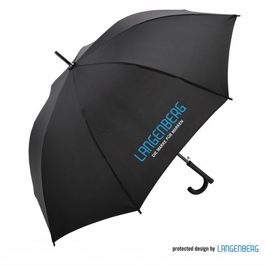 ein schwarzer regenschirm mit einem blauen logo auf ihm Stockschirm CRUTCH (Bild 1)