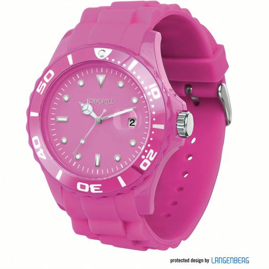 eine rosa uhr mit einem weißen gesicht und zahlen Kunststoffuhr LOGI (Bild 1)