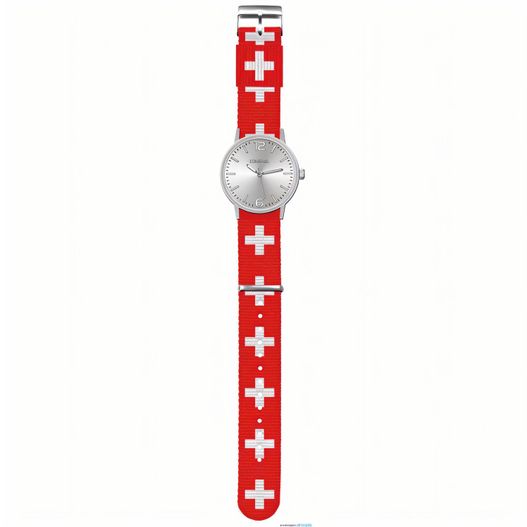 eine rote uhr mit einem weißen kreuz darauf Metalluhr TEXSTYLE (Bild 1)