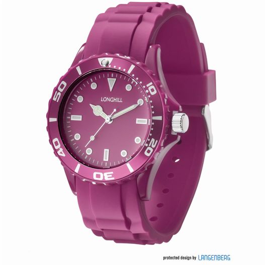 eine lila uhr mit einem weißen gesicht und einer rosa band Kunststoffuhr LOGI LADY (Bild 1)