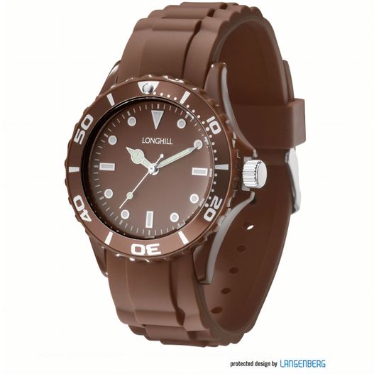 eine braune uhr mit einem weißen gesicht und einem braunen band Kunststoffuhr LOGI LADY (Bild 1)
