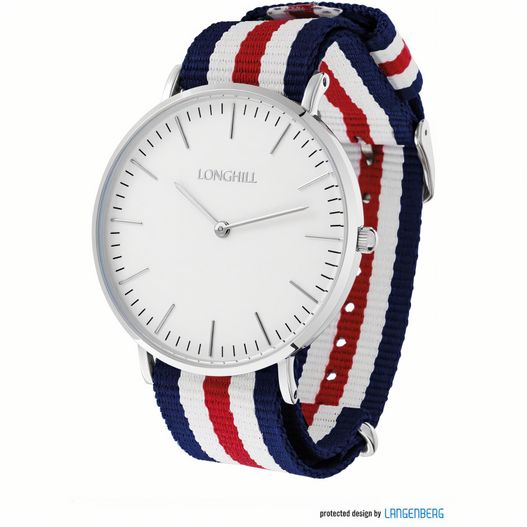 eine weiße uhr mit einer roten, weißen und blauen band Metalluhr TEXSTYLE FLAT silver big (Bild 1)