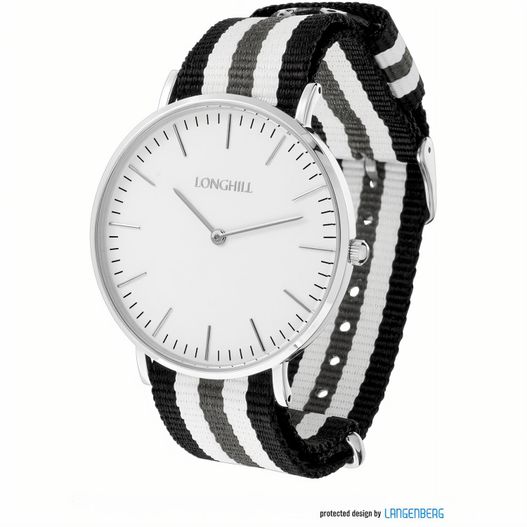 eine weiße und schwarze uhr mit einer schwarzen und weißen band Metalluhr TEXSTYLE FLAT silver big (Bild 1)