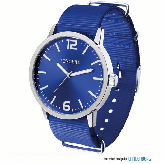 eine blaue uhr mit einem silbernen gesicht und einer blauen band Metalluhr TEXSTYLE (Bild 1)