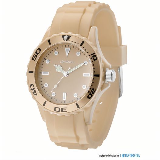 eine uhr mit einem beige zifferblatt und einem weißen gesicht Kunststoffuhr LOGI LADY (Bild 1)