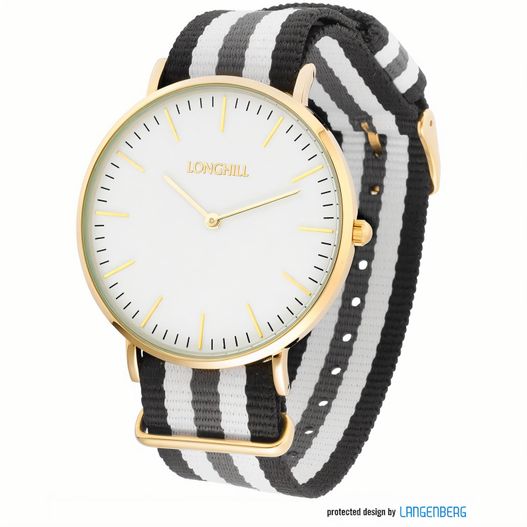 eine weiße und schwarze uhr mit einer goldband Metalluhr TEXSTYLE FLAT gold big (Bild 1)