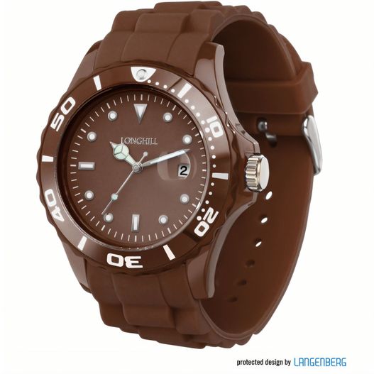 eine braune uhr mit einem weißen gesicht und zahlen Kunststoffuhr LOGI (Bild 1)