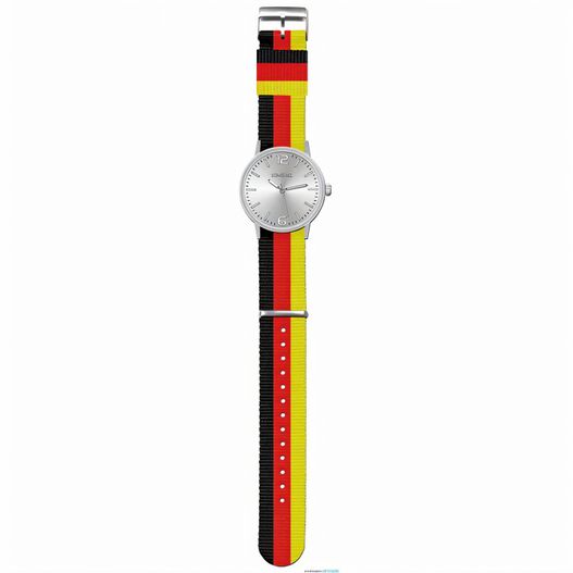eine uhr mit einem roten, gelben und schwarzen band Metalluhr TEXSTYLE (Bild 1)
