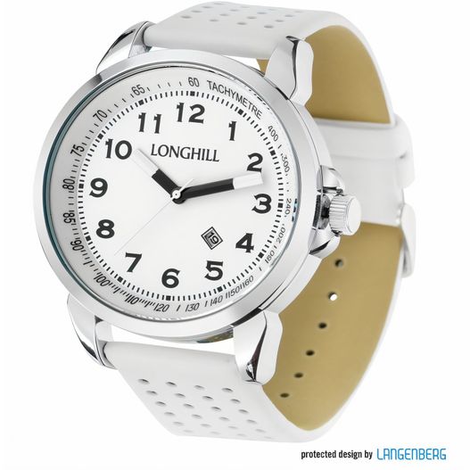 eine weiße uhr mit einem lederband Metalluhr LEVIN (Bild 1)