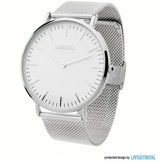 eine weiße uhr mit einem silbernen meshband Metalluhr MILANAISE FLAT BIG (Bild 1)